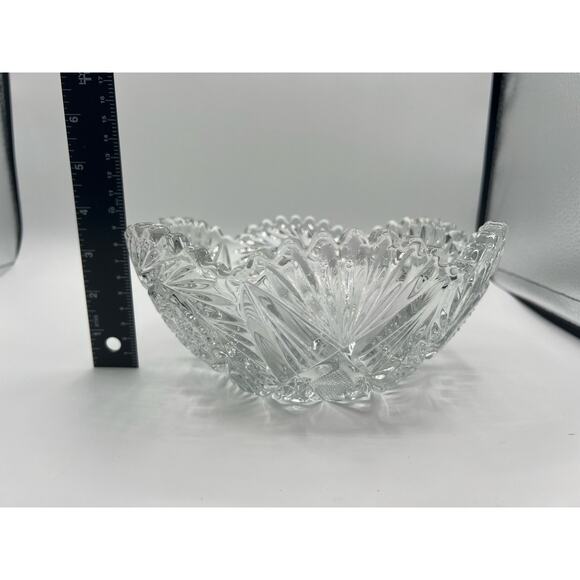 Vintage Cut Glass‎ Crystal Hobstar PinWheel Fan Sawtooth Star Of David Bowl - Picture 5 of 5